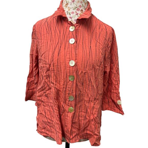 Ali Miles Tops - 🍊 Ali Miles PM Orange Textured Button Shirt Artsy Crinkle Blouse